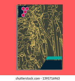Vector illustration. Mecha sacred geometry. Mecha mock-up isolated design. For t-shirt design, poster, sticker. Line Style. - Vector