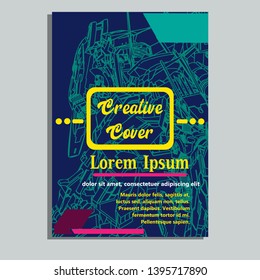 Vector illustration. Mecha sacred geometry. Mecha mock-up isolated design. For t-shirt design, poster, sticker. Line Style. - Vector