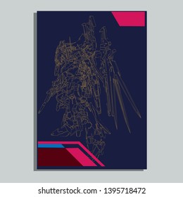 Vector illustration. Mecha sacred geometry. Mecha mock-up isolated design. For t-shirt design, poster, sticker. Line Style. - Vector