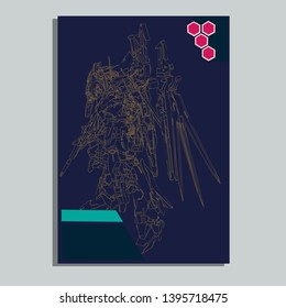 Vector illustration. Mecha sacred geometry. Mecha mock-up isolated design. For t-shirt design, poster, sticker. Line Style. - Vector