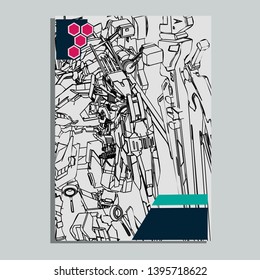 Vector illustration. Mecha sacred geometry. Mecha mock-up isolated design. For t-shirt design, poster, sticker. Line Style. - Vector