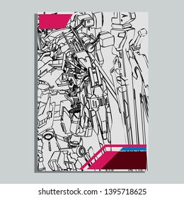 Vector illustration. Mecha sacred geometry. Mecha mock-up isolated design. For t-shirt design, poster, sticker. Line Style. - Vector