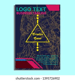 Vector illustration. Mecha sacred geometry. Mecha mock-up isolated design. For t-shirt design, poster, sticker. Line Style. - Vector