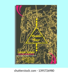 Vector illustration. Mecha sacred geometry. Mecha mock-up isolated design. For t-shirt design, poster, sticker. Line Style. - Vector