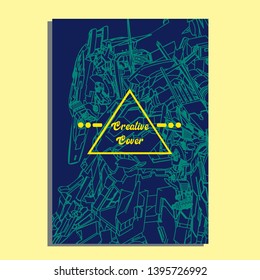 Vector illustration. Mecha sacred geometry. Mecha mock-up isolated design. For t-shirt design, poster, sticker. Line Style. - Vector