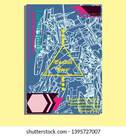 Vector illustration. Mecha sacred geometry. Mecha mock-up isolated design. For t-shirt design, poster, sticker. Line Style. - Vector