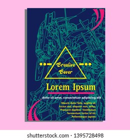 Vector illustration. Mecha sacred geometry. Mecha mock-up isolated design. For t-shirt design, poster, sticker. Line Style. - Vector