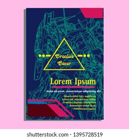 Vector illustration. Mecha sacred geometry. Mecha mock-up isolated design. For t-shirt design, poster, sticker. Line Style. - Vector