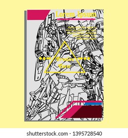 Vector illustration. Mecha sacred geometry. Mecha mock-up isolated design. For t-shirt design, poster, sticker. Line Style. - Vector
