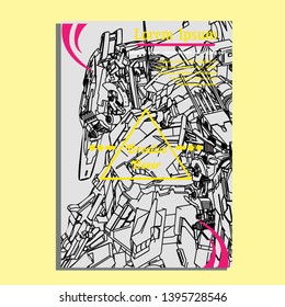 Vector illustration. Mecha sacred geometry. Mecha mock-up isolated design. For t-shirt design, poster, sticker. Line Style. - Vector