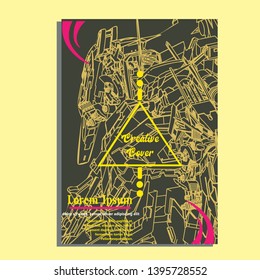 Vector illustration. Mecha sacred geometry. Mecha mock-up isolated design. For t-shirt design, poster, sticker. Line Style. - Vector