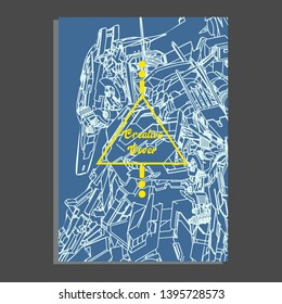 Vector illustration. Mecha sacred geometry. Mecha mock-up isolated design. For t-shirt design, poster, sticker. Line Style. - Vector