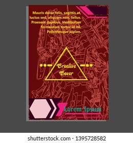 Vector illustration. Mecha sacred geometry. Mecha mock-up isolated design. For t-shirt design, poster, sticker. Line Style. - Vector