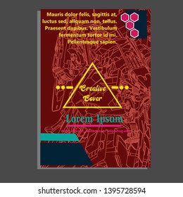 Vector illustration. Mecha sacred geometry. Mecha mock-up isolated design. For t-shirt design, poster, sticker. Line Style. - Vector