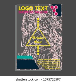 Vector illustration. Mecha sacred geometry. Mecha mock-up isolated design. For t-shirt design, poster, sticker. Line Style. - Vector