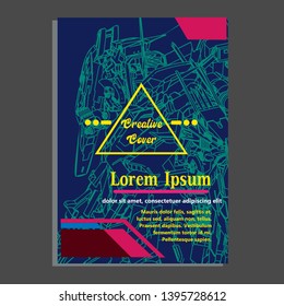 Vector illustration. Mecha sacred geometry. Mecha mock-up isolated design. For t-shirt design, poster, sticker. Line Style. - Vector