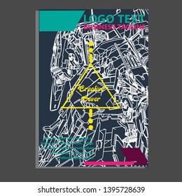 Vector illustration. Mecha sacred geometry. Mecha mock-up isolated design. For t-shirt design, poster, sticker. Line Style. - Vector