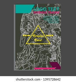 Vector illustration. Mecha sacred geometry. Mecha mock-up isolated design. For t-shirt design, poster, sticker. Line Style. - Vector