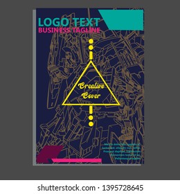 Vector illustration. Mecha sacred geometry. Mecha mock-up isolated design. For t-shirt design, poster, sticker. Line Style. - Vector