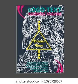 Vector illustration. Mecha sacred geometry. Mecha mock-up isolated design. For t-shirt design, poster, sticker. Line Style. - Vector