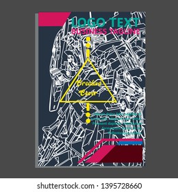 Vector illustration. Mecha sacred geometry. Mecha mock-up isolated design. For t-shirt design, poster, sticker. Line Style. - Vector