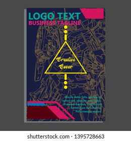 Vector illustration. Mecha sacred geometry. Mecha mock-up isolated design. For t-shirt design, poster, sticker. Line Style. - Vector