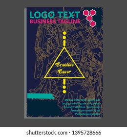 Vector illustration. Mecha sacred geometry. Mecha mock-up isolated design. For t-shirt design, poster, sticker. Line Style. - Vector
