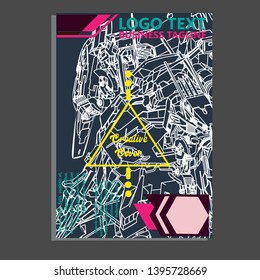 Vector illustration. Mecha sacred geometry. Mecha mock-up isolated design. For t-shirt design, poster, sticker. Line Style. - Vector