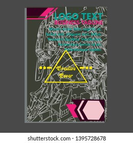 Vector illustration. Mecha sacred geometry. Mecha mock-up isolated design. For t-shirt design, poster, sticker. Line Style. - Vector
