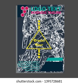 Vector illustration. Mecha sacred geometry. Mecha mock-up isolated design. For t-shirt design, poster, sticker. Line Style. - Vector