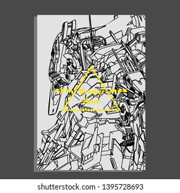 Vector illustration. Mecha sacred geometry. Mecha mock-up isolated design. For t-shirt design, poster, sticker. Line Style. - Vector