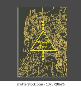 Vector illustration. Mecha sacred geometry. Mecha mock-up isolated design. For t-shirt design, poster, sticker. Line Style. - Vector