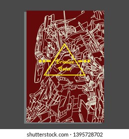 Vector illustration. Mecha sacred geometry. Mecha mock-up isolated design. For t-shirt design, poster, sticker. Line Style. - Vector