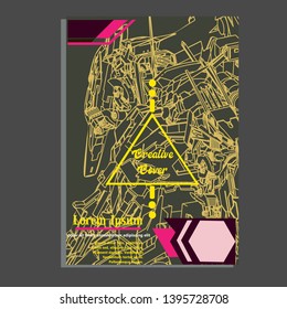 Vector illustration. Mecha sacred geometry. Mecha mock-up isolated design. For t-shirt design, poster, sticker. Line Style. - Vector