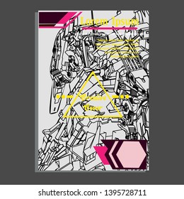 Vector illustration. Mecha sacred geometry. Mecha mock-up isolated design. For t-shirt design, poster, sticker. Line Style. - Vector