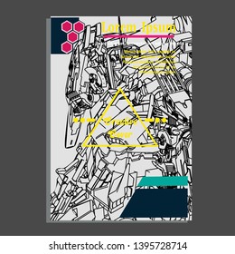 Vector illustration. Mecha sacred geometry. Mecha mock-up isolated design. For t-shirt design, poster, sticker. Line Style. - Vector