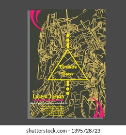 Vector illustration. Mecha sacred geometry. Mecha mock-up isolated design. For t-shirt design, poster, sticker. Line Style. - Vector
