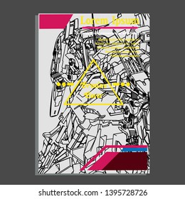 Vector illustration. Mecha sacred geometry. Mecha mock-up isolated design. For t-shirt design, poster, sticker. Line Style. - Vector