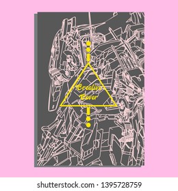 Vector illustration. Mecha sacred geometry. Mecha mock-up isolated design. For t-shirt design, poster, sticker. Line Style. - Vector