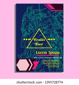 Vector illustration. Mecha sacred geometry. Mecha mock-up isolated design. For t-shirt design, poster, sticker. Line Style. - Vector