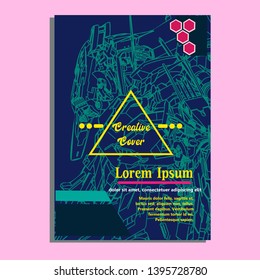 Vector illustration. Mecha sacred geometry. Mecha mock-up isolated design. For t-shirt design, poster, sticker. Line Style. - Vector