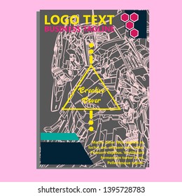 Vector illustration. Mecha sacred geometry. Mecha mock-up isolated design. For t-shirt design, poster, sticker. Line Style. - Vector