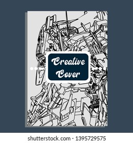 Vector illustration. Mecha sacred geometry. Mecha mock-up isolated design. For t-shirt design, poster, sticker. Line Style. - Vector