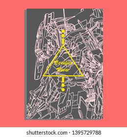 Vector illustration. Mecha sacred geometry. Mecha mock-up isolated design. For t-shirt design, poster, sticker. Line Style. - Vector