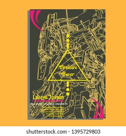 Vector illustration. Mecha sacred geometry. Mecha mock-up isolated design. For t-shirt design, poster, sticker. Line Style. - Vector