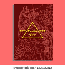 Vector illustration. Mecha sacred geometry. Mecha mock-up isolated design. For t-shirt design, poster, sticker. Line Style. - Vector