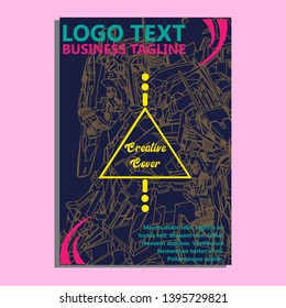 Vector illustration. Mecha sacred geometry. Mecha mock-up isolated design. For t-shirt design, poster, sticker. Line Style. - Vector