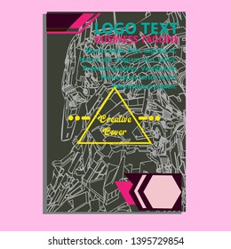 Vector illustration. Mecha sacred geometry. Mecha mock-up isolated design. For t-shirt design, poster, sticker. Line Style. - Vector