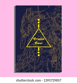 Vector illustration. Mecha sacred geometry. Mecha mock-up isolated design. For t-shirt design, poster, sticker. Line Style. - Vector