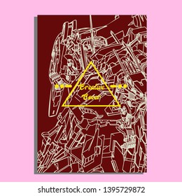 Vector illustration. Mecha sacred geometry. Mecha mock-up isolated design. For t-shirt design, poster, sticker. Line Style. - Vector